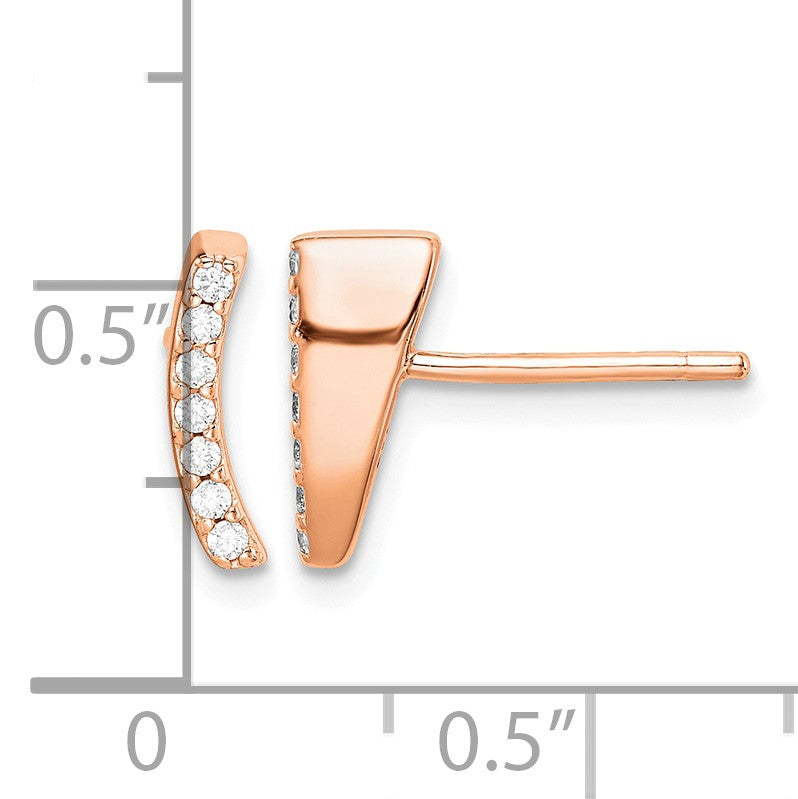 Sterling Silver Rose-tone Polished CZ Curved Wedge Post Earrings