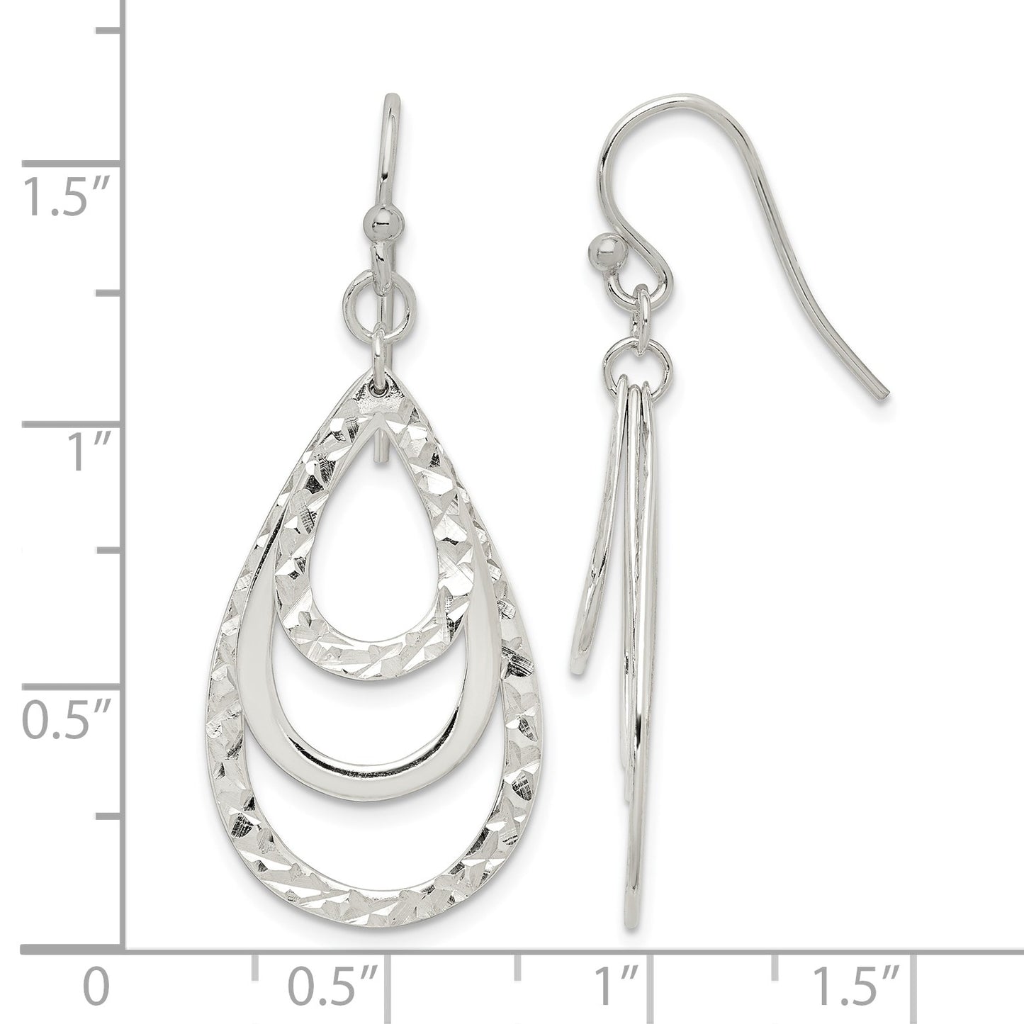 Sterling Silver Polished & Diamond-cut Triple Teardrop Dangle Earrings