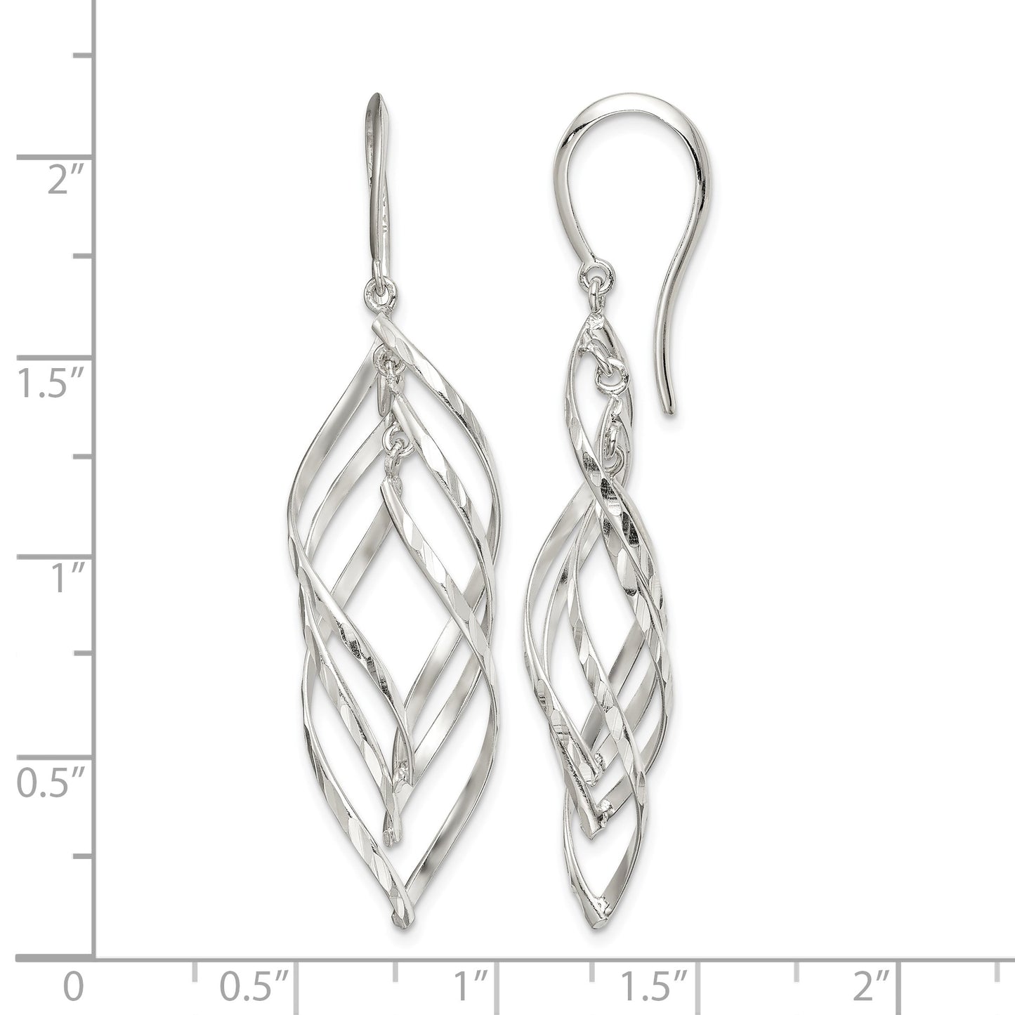 Sterling Silver Fancy Polished & Diamond-cut Twisted Dangle Earrings