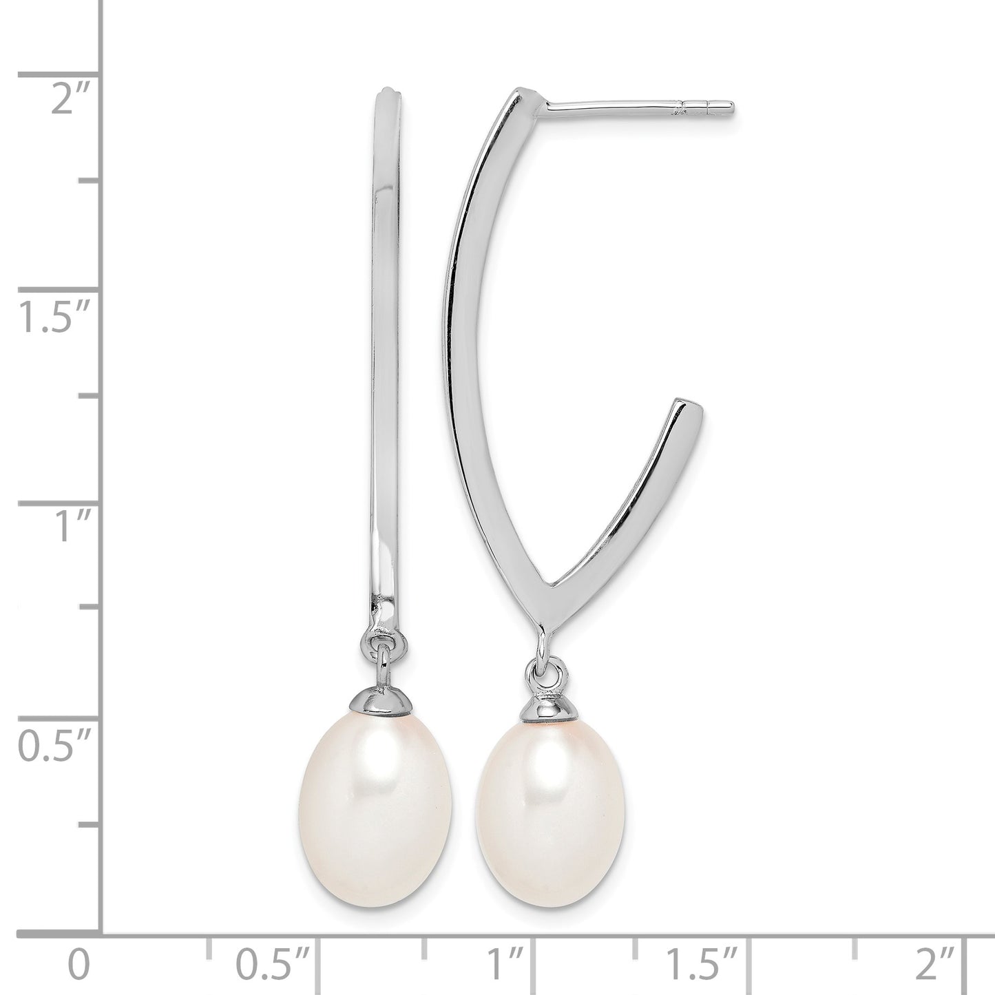 Sterling Silver Rhodium-plated 8-9mm White Rice Freshwater Cultured Pearl Post Dangle Earrings