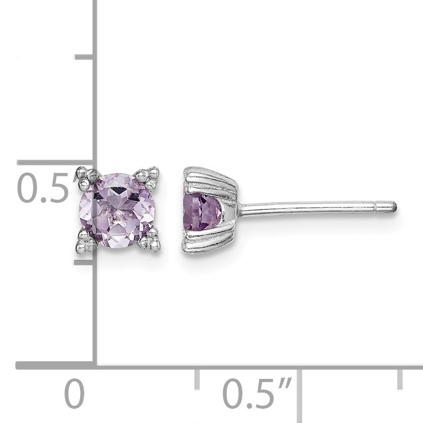 Sterling Silver Rhodium-plated Round 5mm Amethyst Post Earrings