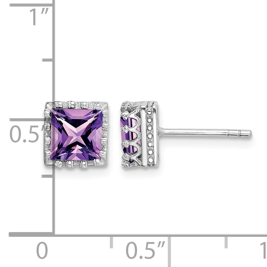 Sterling Silver Rhodium-plated 6mm Polished Amethyst Post Earrings