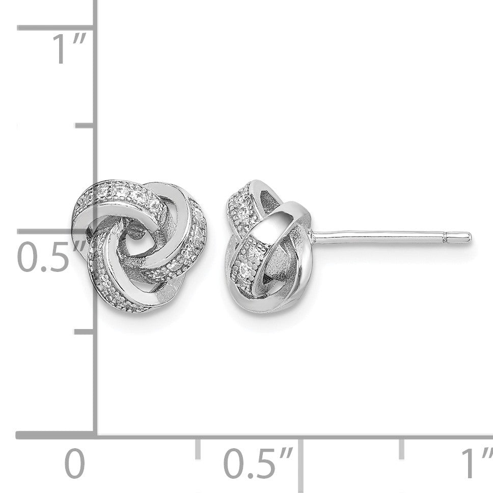 Sterling Silver Rhodium-plated Polished CZ Love Knot Post Earrings