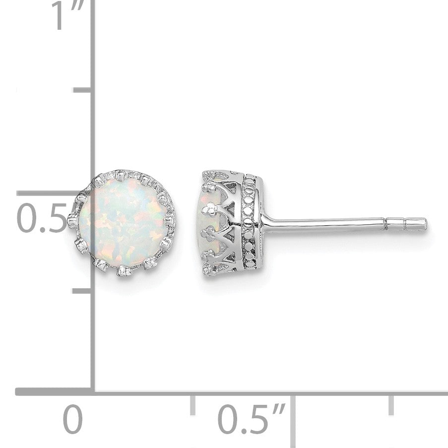 Sterling Silver Rhodium-plated 6mm Polished Created Opal Post Earrings