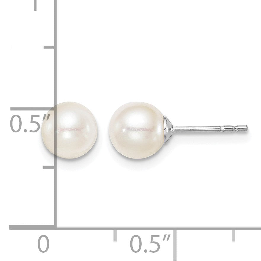 Sterling Silver Madi K Rhodium-plated 6-7mm White Round Freshwater Cultured Pearl Post Earrings