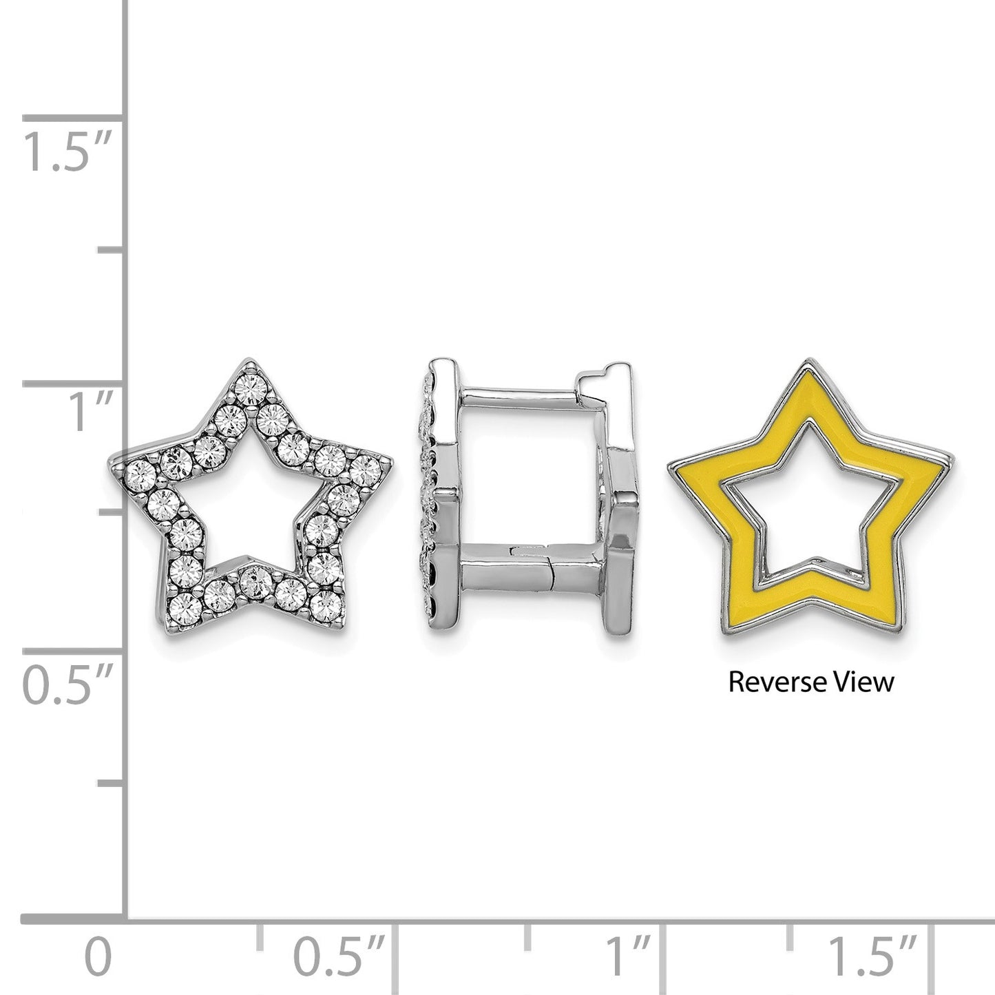 Sterling Silver RH-plate Yellow Enamel Star Crystal Hinged Earrings