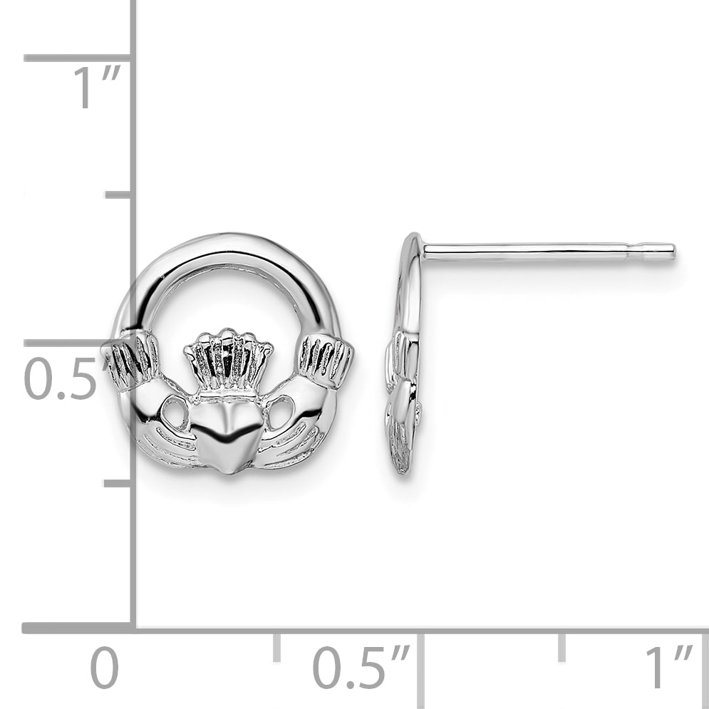 De-Ani Sterling Silver Rhodium-Plated Polished Claddagh Post Earrings