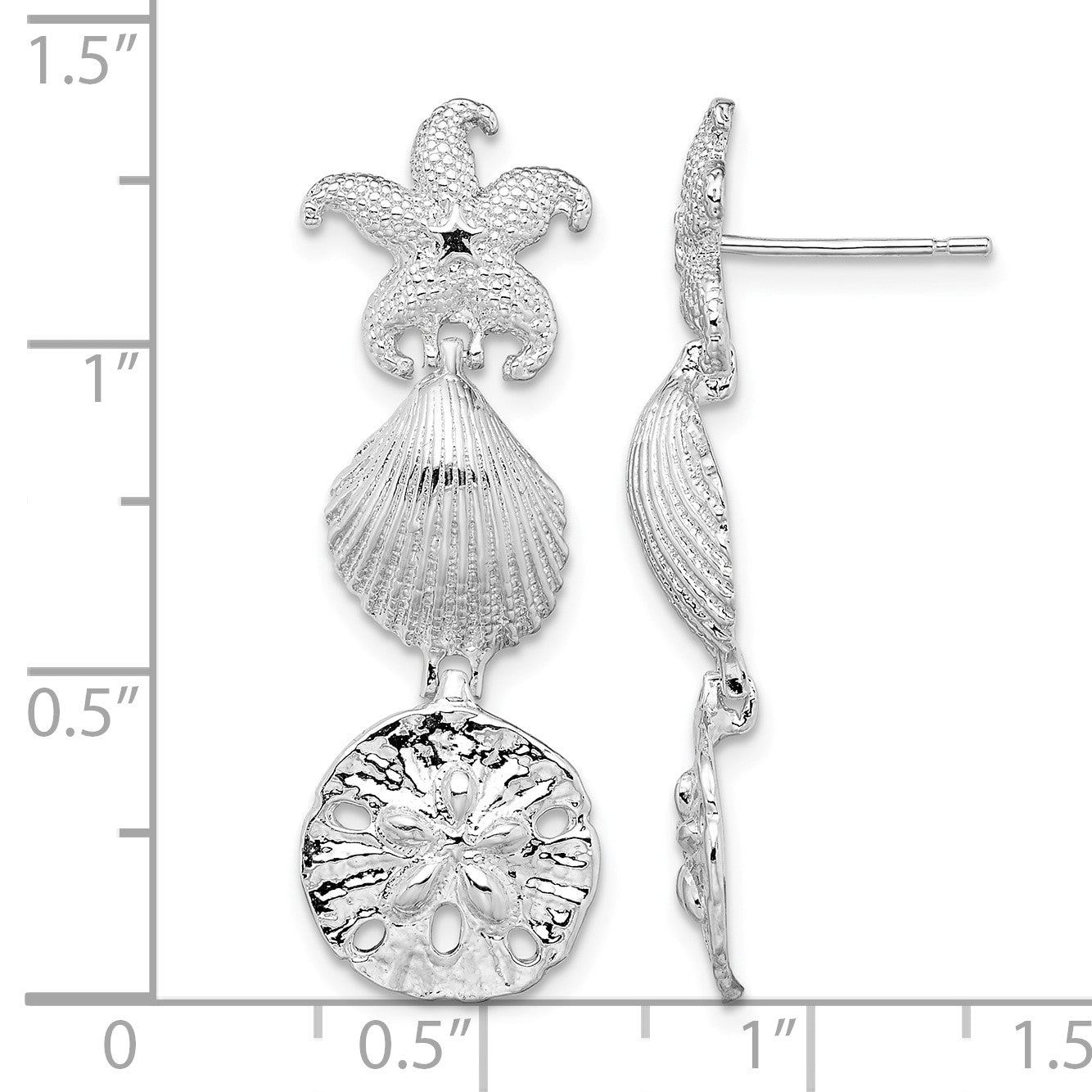 De-Ani Sterling Silver Rhodium-Plated Polished Sea Life Dangle Post Earrings