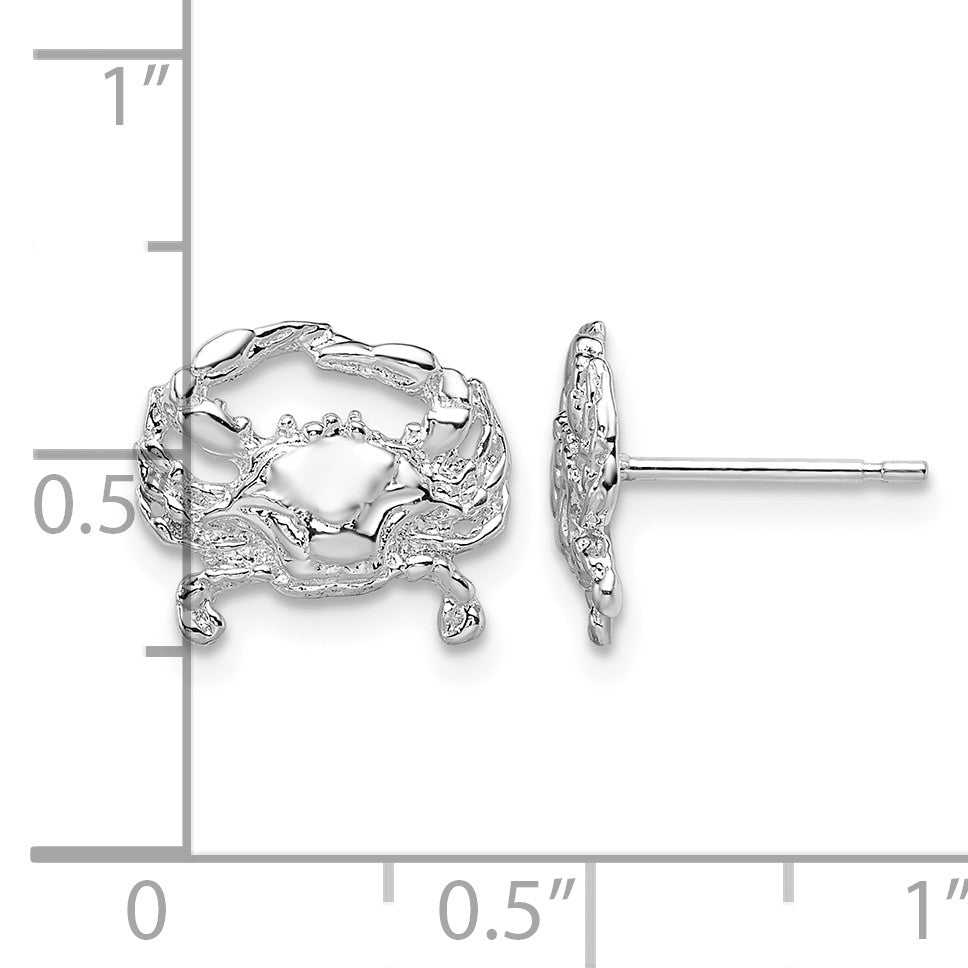 De-Ani Sterling Silver Rhodium-Plated Polished Small Blue Crab Post Earrings