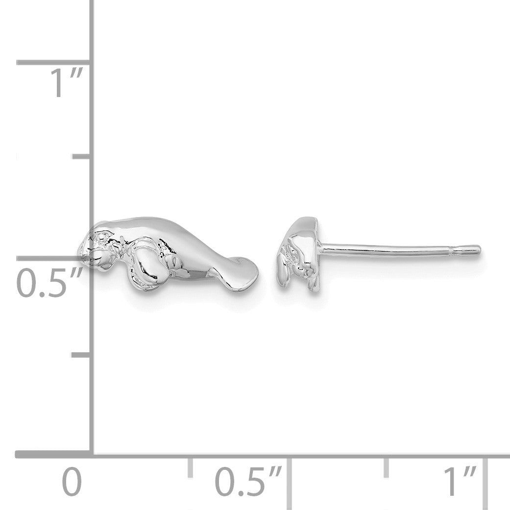 De-Ani Sterling Silver Rhodium-Plated Polished Mini Manatee Post Earrings