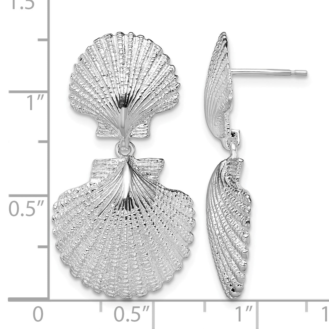De-Ani Sterling Silver Rhodium-Plated Polished Double Shell Dangle Post Earrings