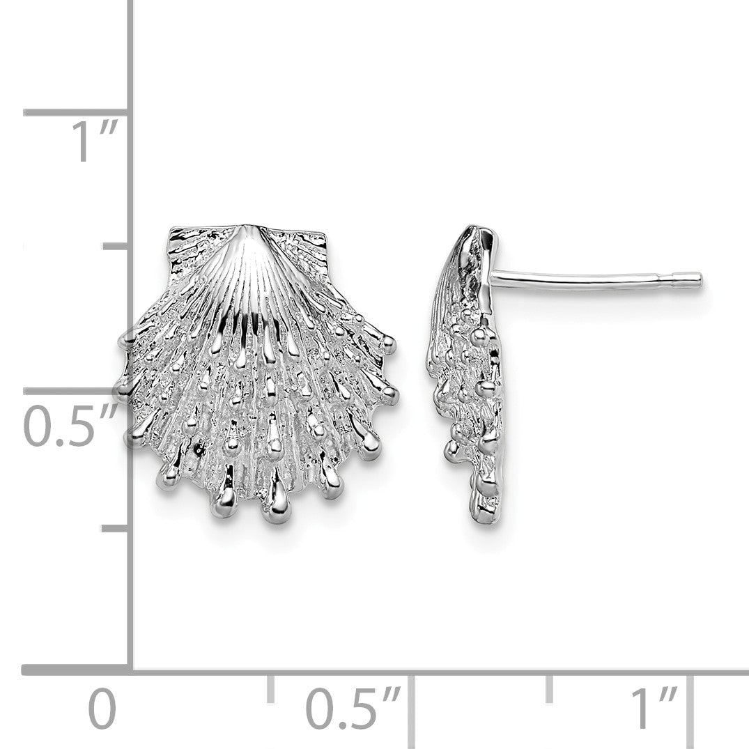 De-Ani Sterling Silver Rhodium-Plated Polished Lions Paw Shell Post Earrings