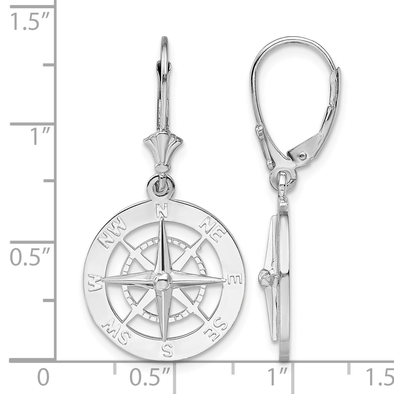 De-Ani Sterling Silver Rhodium-Plated Polished Compass Leverback Earrings