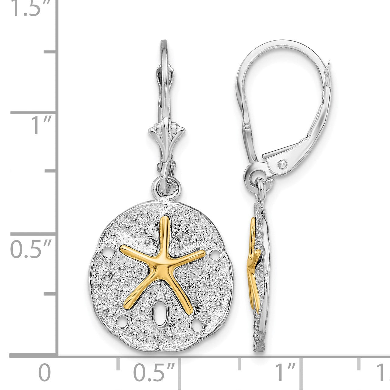 De-Ani Sterling Silver Rhodium-Plated Sand Dollar with 14k Starfish Leverback Earrings