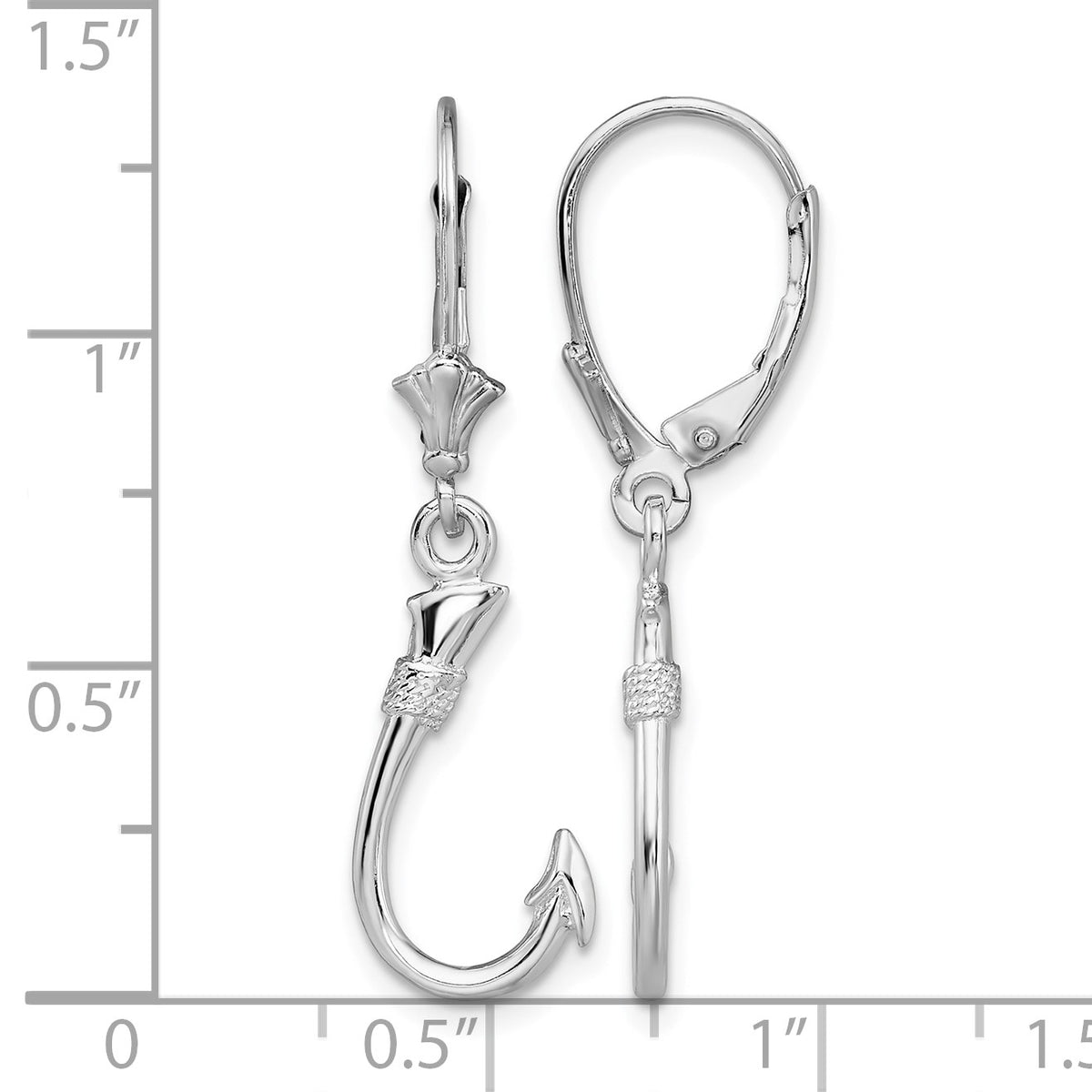 De-Ani Sterling Silver Rhodium-Plated Polished 3D Fish Hook Leverback Earrings