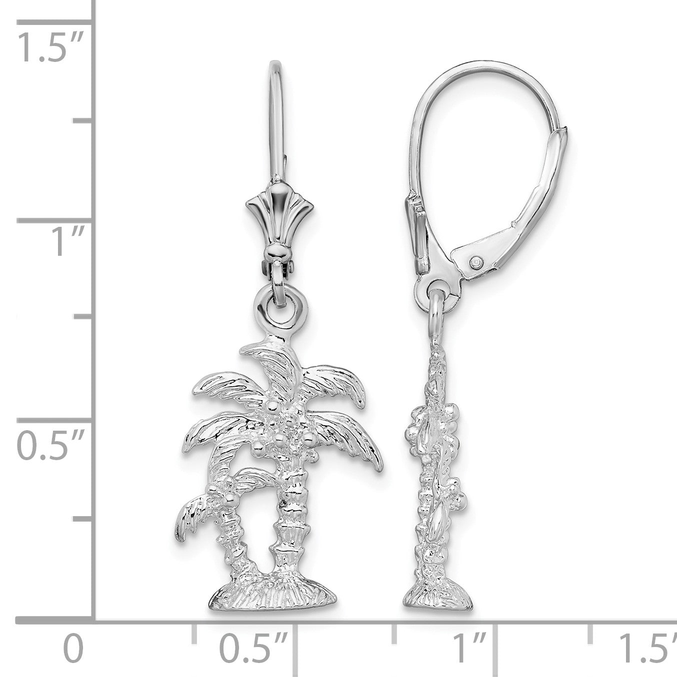 De-Ani Sterling Silver Rhodium-Plated Polished Palm Trees Leverback Earrings