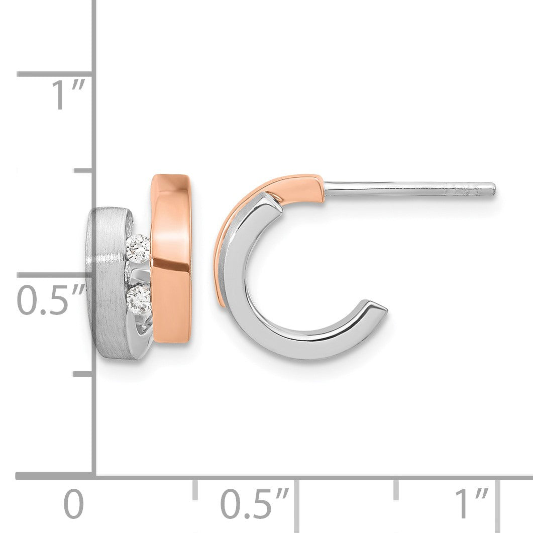 Sterling Silver Rhodium-plated Rose Gold-plated Diamond Hoop Post Earrings