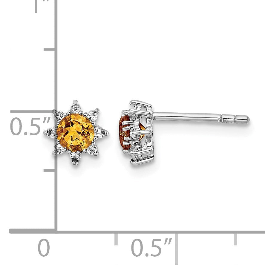 Sterling Silver RH .5CI Citrine & .1WT White Topaz Post Earrings