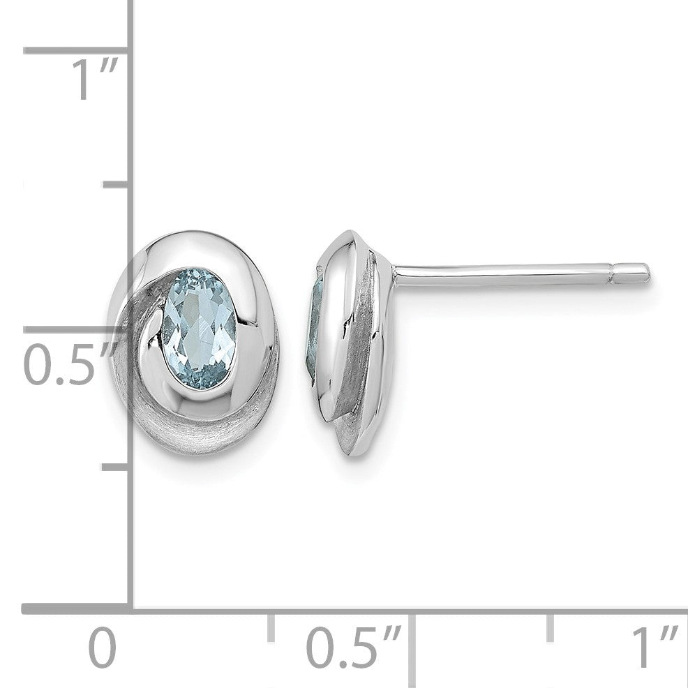 Sterling Silver Rh-plated Sky Blue Topaz Oval Post Earrings