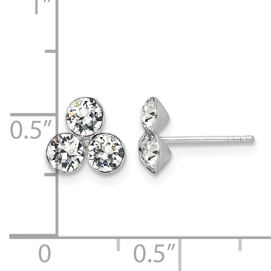 Sterling Silver RH-plated Crystal 3-stone Post Earrings