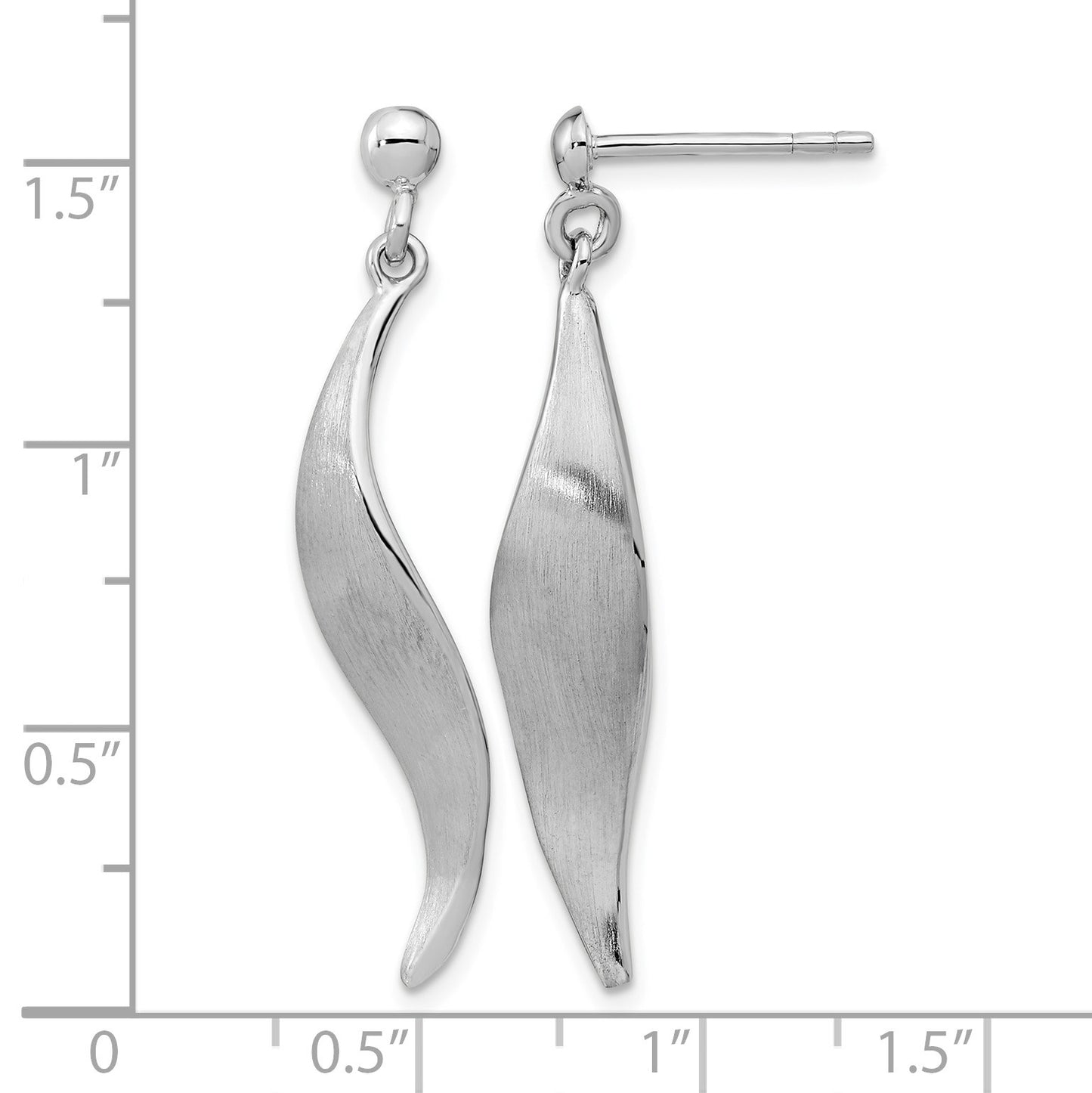 Sterling Silver RH-plated Brushed Dangle Post Earrings