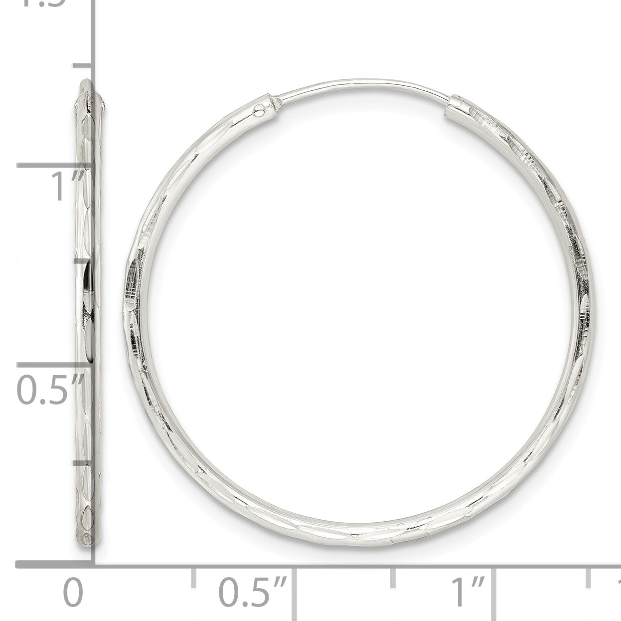 Sterling Silver Diamond-cut 1.5x30mm Endless Tube Hoop Earrings