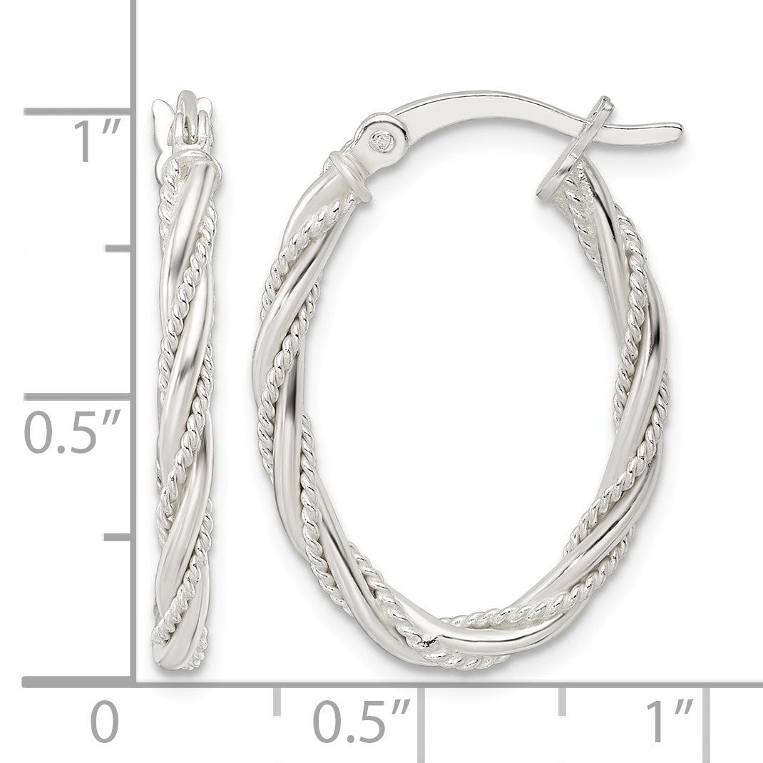Sterling Silver Polished Twisted Rope Oval Hoop Earrings