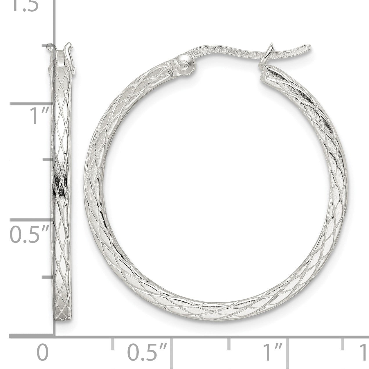 Sterling Silver Rhodium-plated Diamond Pattern Hoop Earrings