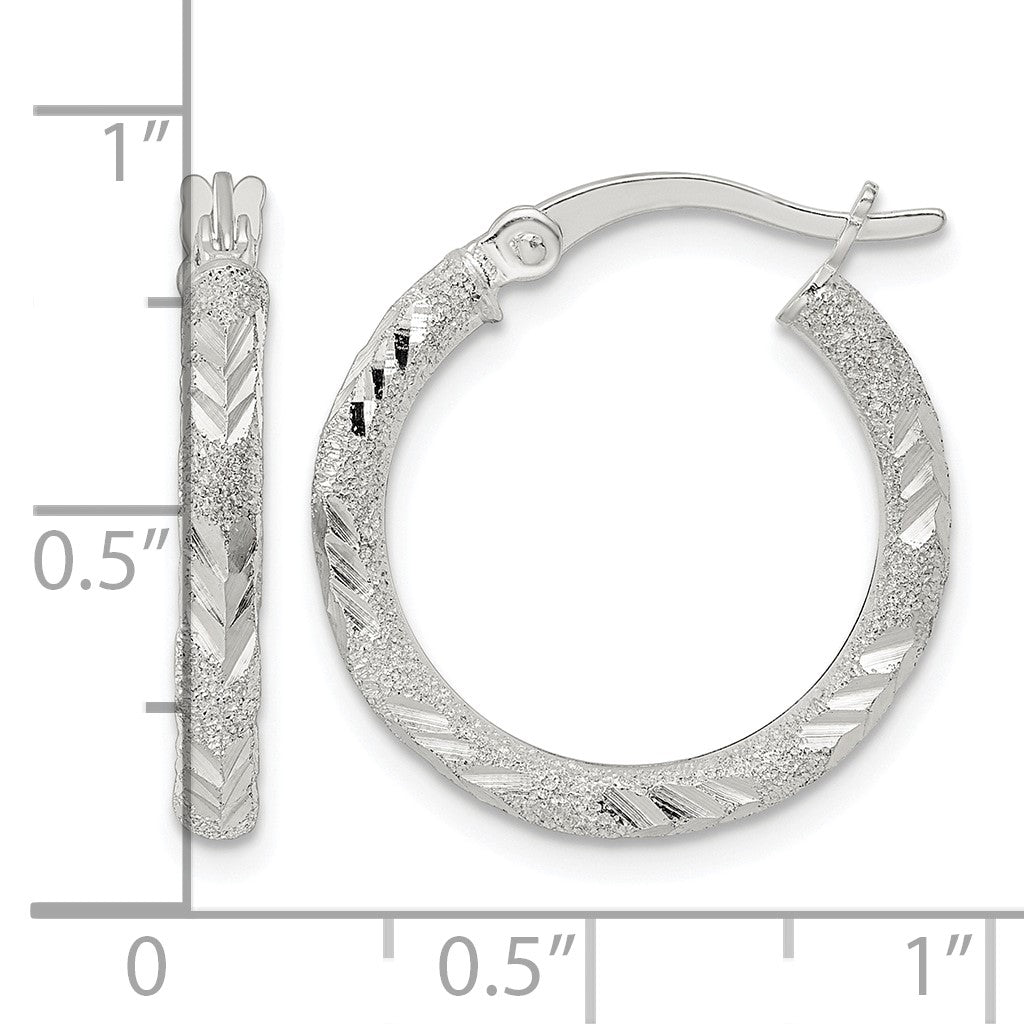 Sterling Silver Polished and Laser Diamond-cut Hoop Earrings
