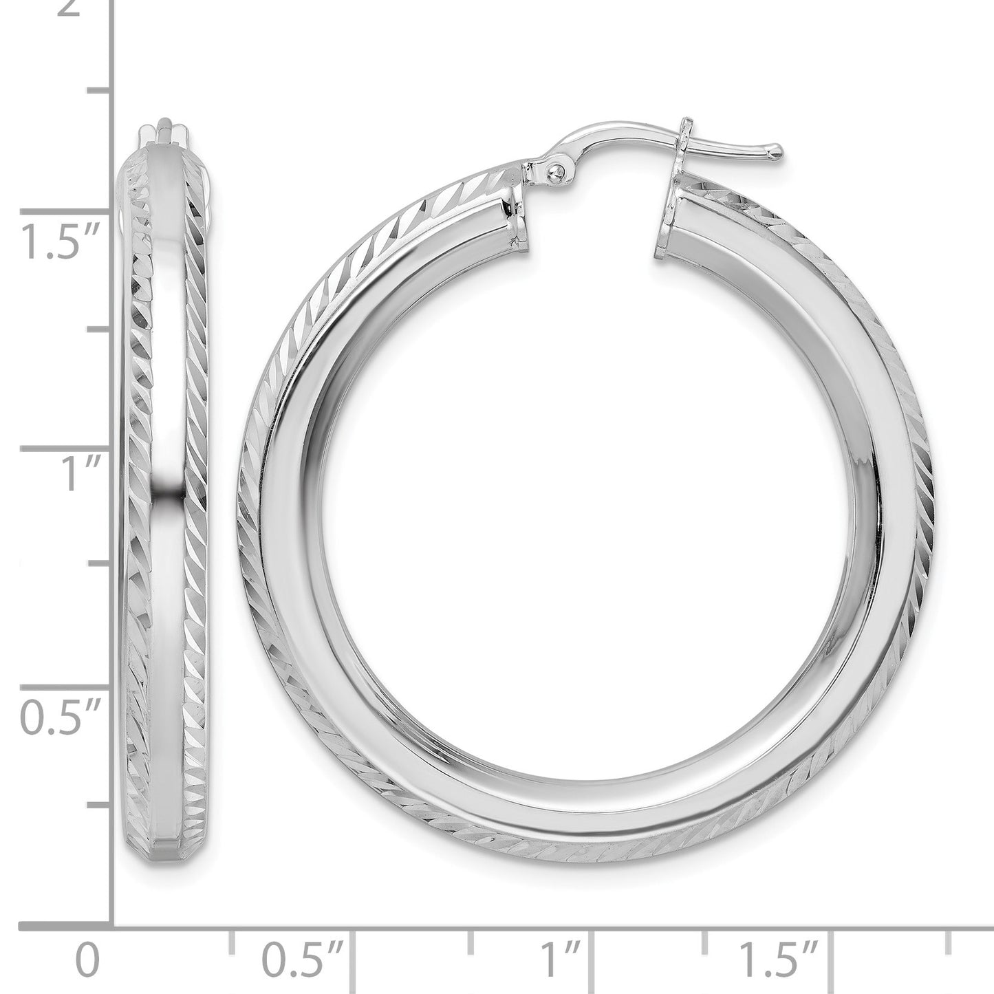 Sterling Silver Rhodium-plated 5x38mm D/C Octagon Tube Hoop Earrings