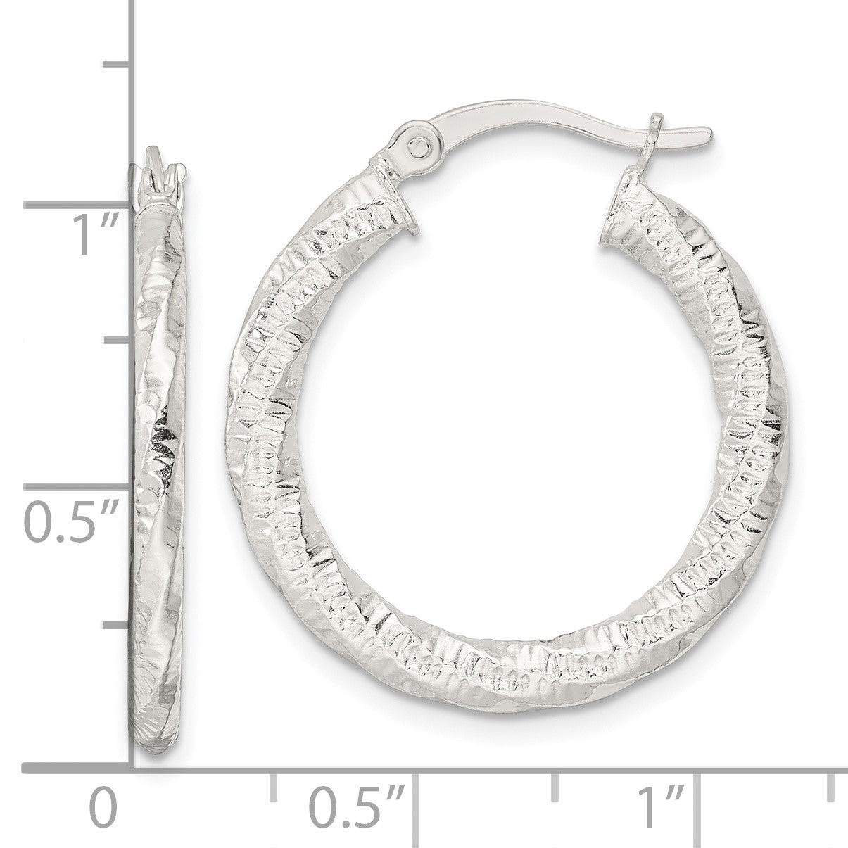 Sterling Silver Polished and Textured Twisted Hoop Earrings
