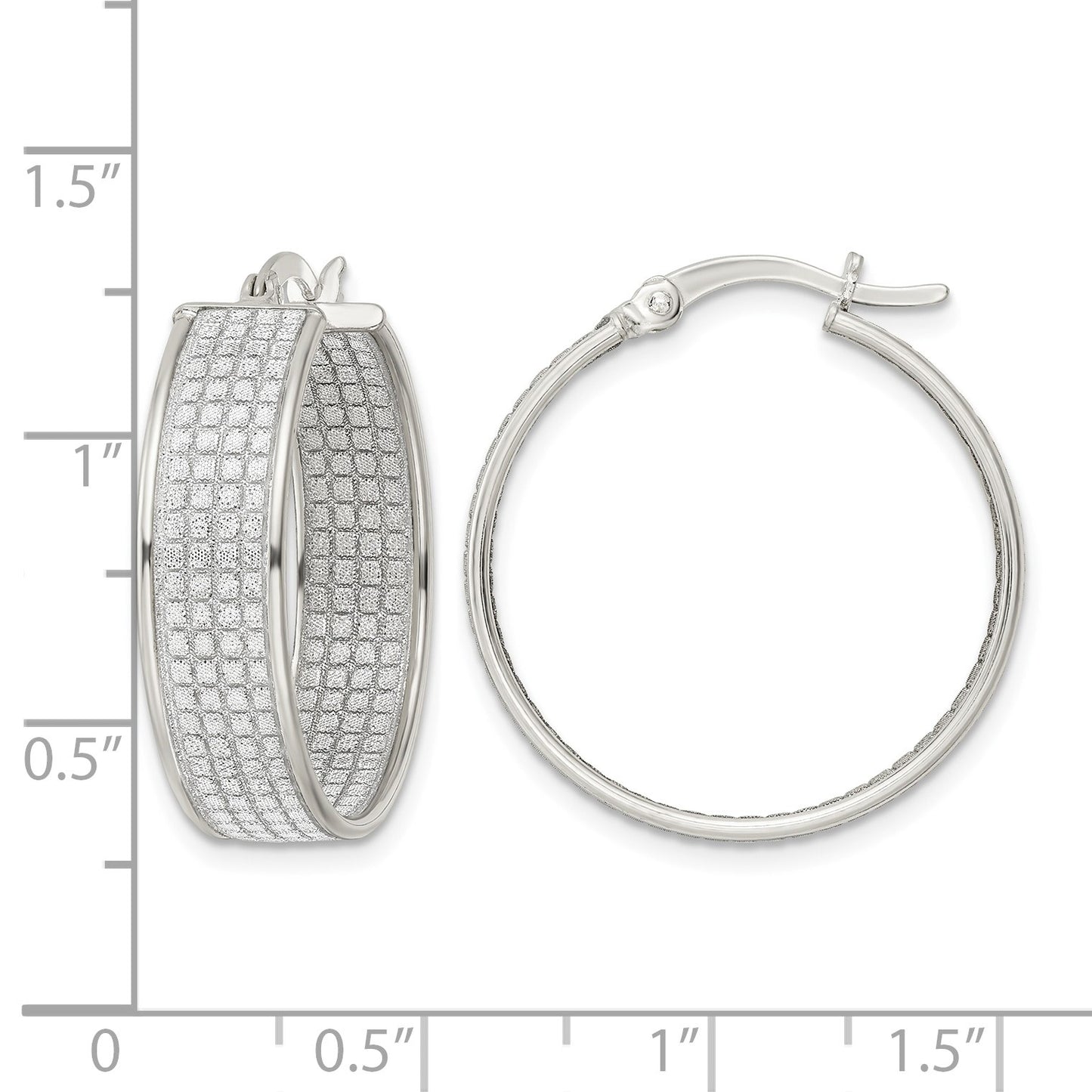 Sterling Silver Polished Fabric Glitter 6.85mm Round Hoop Earrings