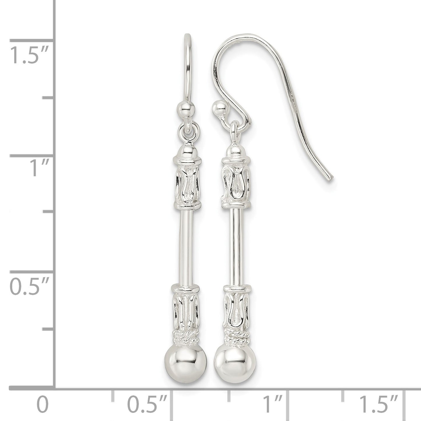 Sterling Silver Polished Fancy Beaded Dangle Earrings