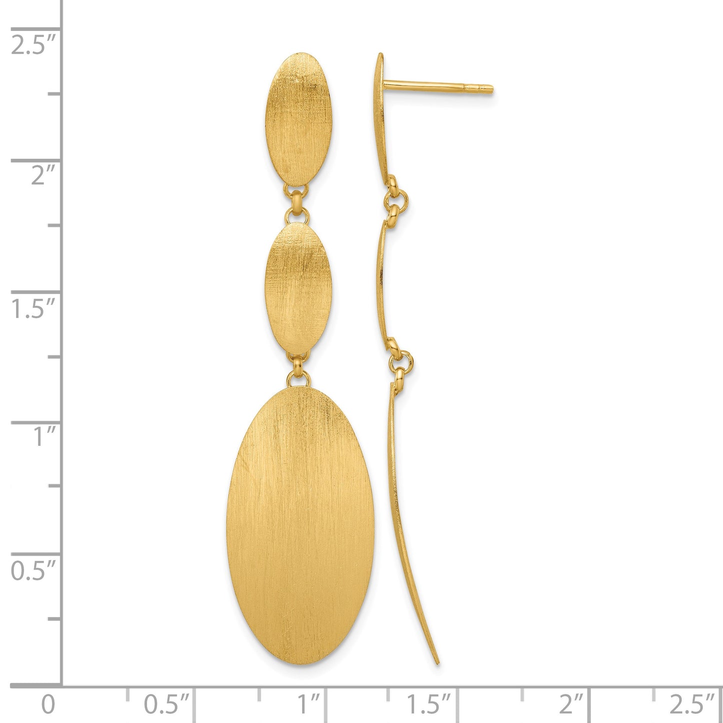 Sterling Silver Gold-plated Brushed Triple Oval Post Dangle Earrings
