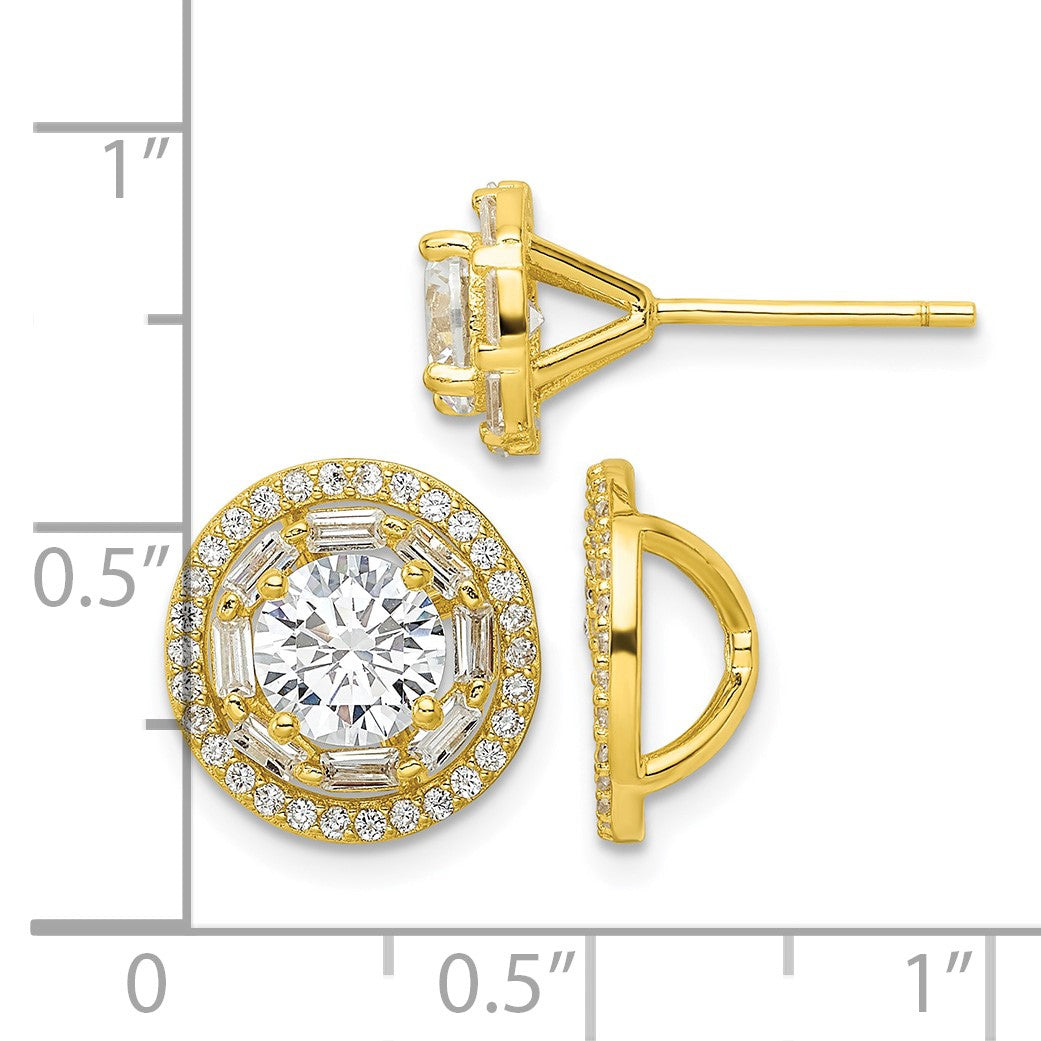 Sterling Silver Gold-tone Polished 6mm CZ Stud w/ Jackets Earrings