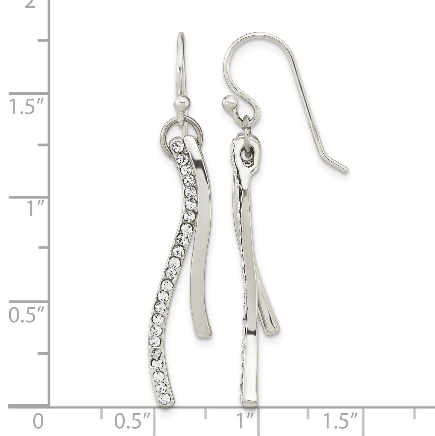 Sterling Silver Polished CZ Wavy Bar Dangle Shephard Hook Earrings