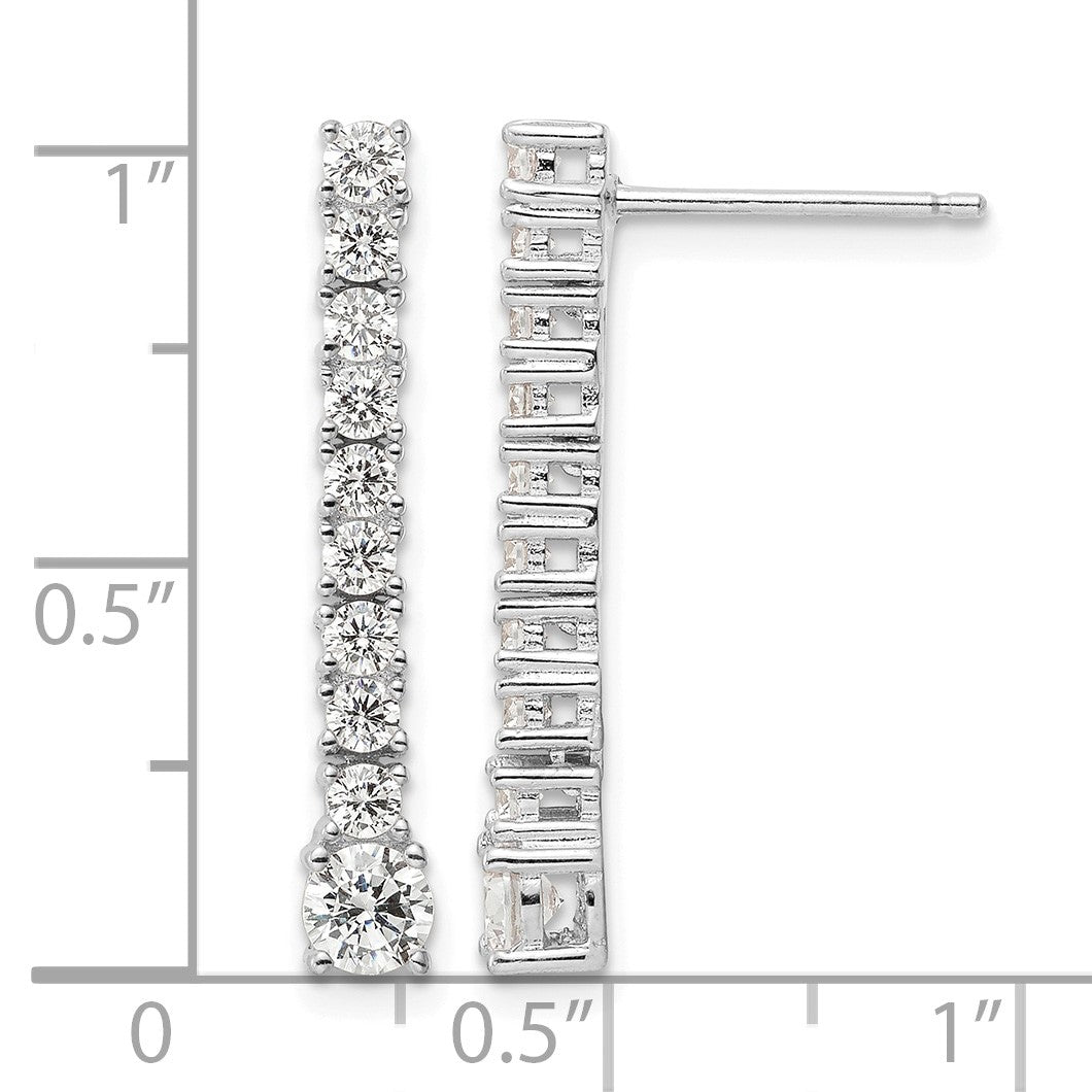 Sterling Silver Rhodium-plated Polished CZ Post Dangle Earrings