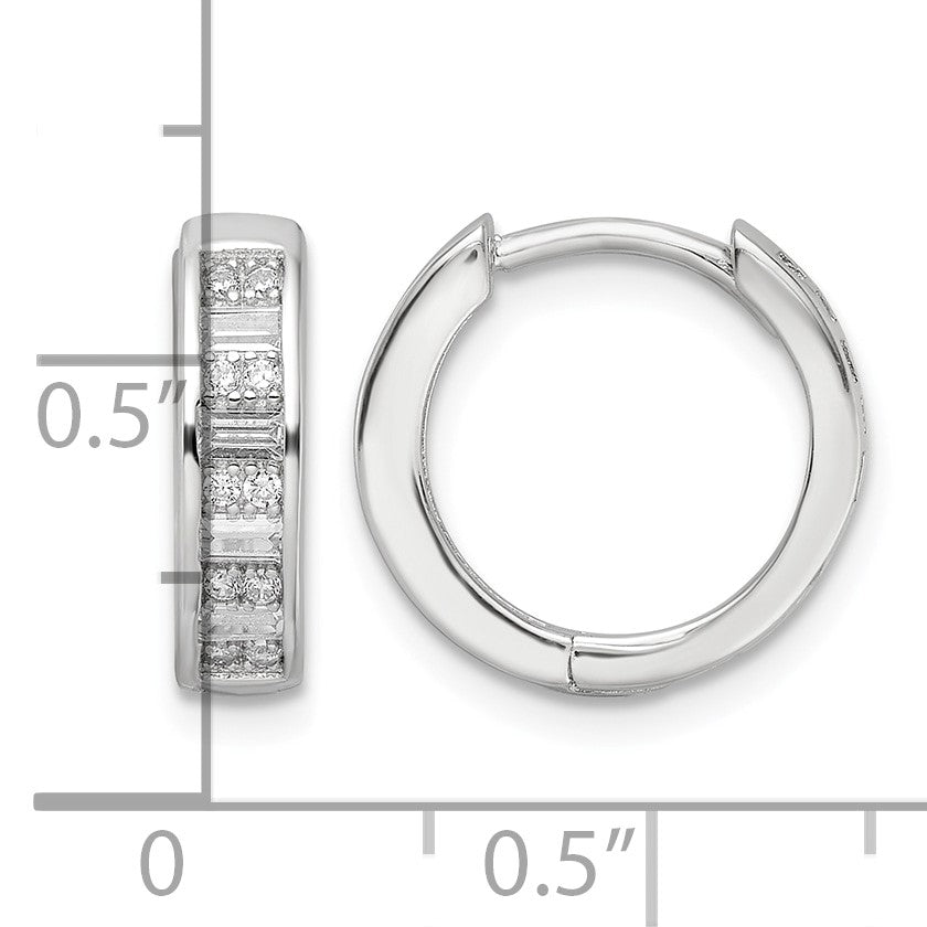 Sterling Silver Polished Rhodium-plated CZ Hinged Hoop Earrings