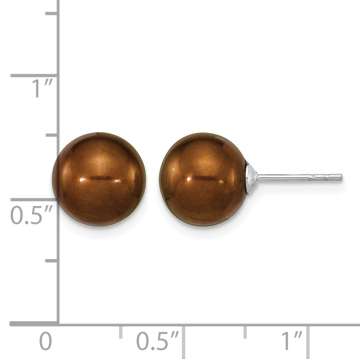 Sterling Silver Rhodium-plated 9-10mm Brown Round Freshwater Cultured Pearl Post Earrings