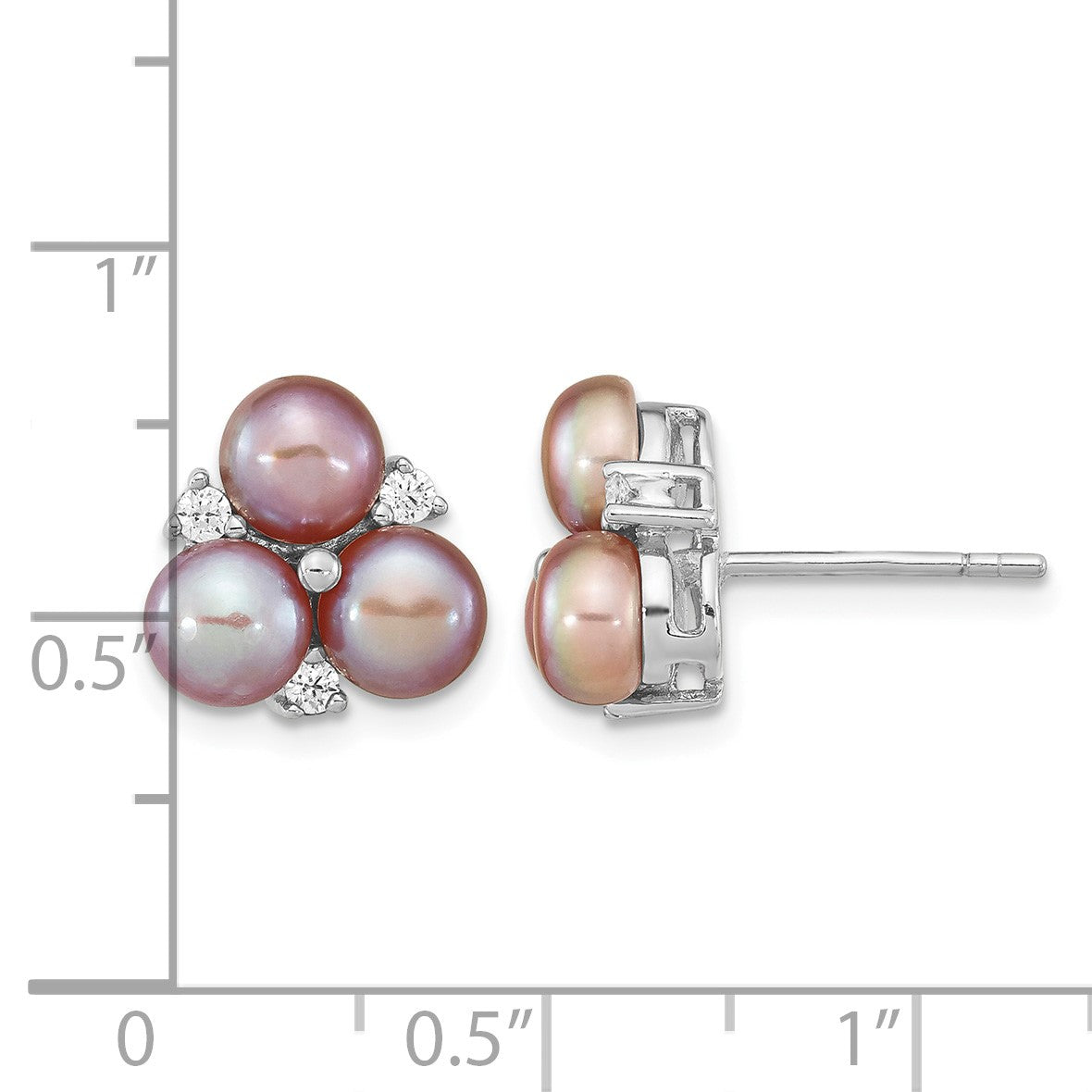 Sterling Silver Rhodium-plated 5-6mm Purple Button Freshwater Cultured Pearl Post Earrings