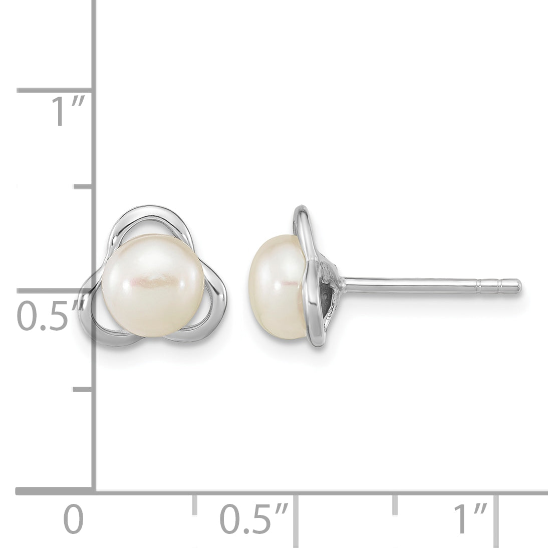 Sterling Silver Rhodium-plated 6-7mm White Button Freshwater Cultured Pearl Post Earrings