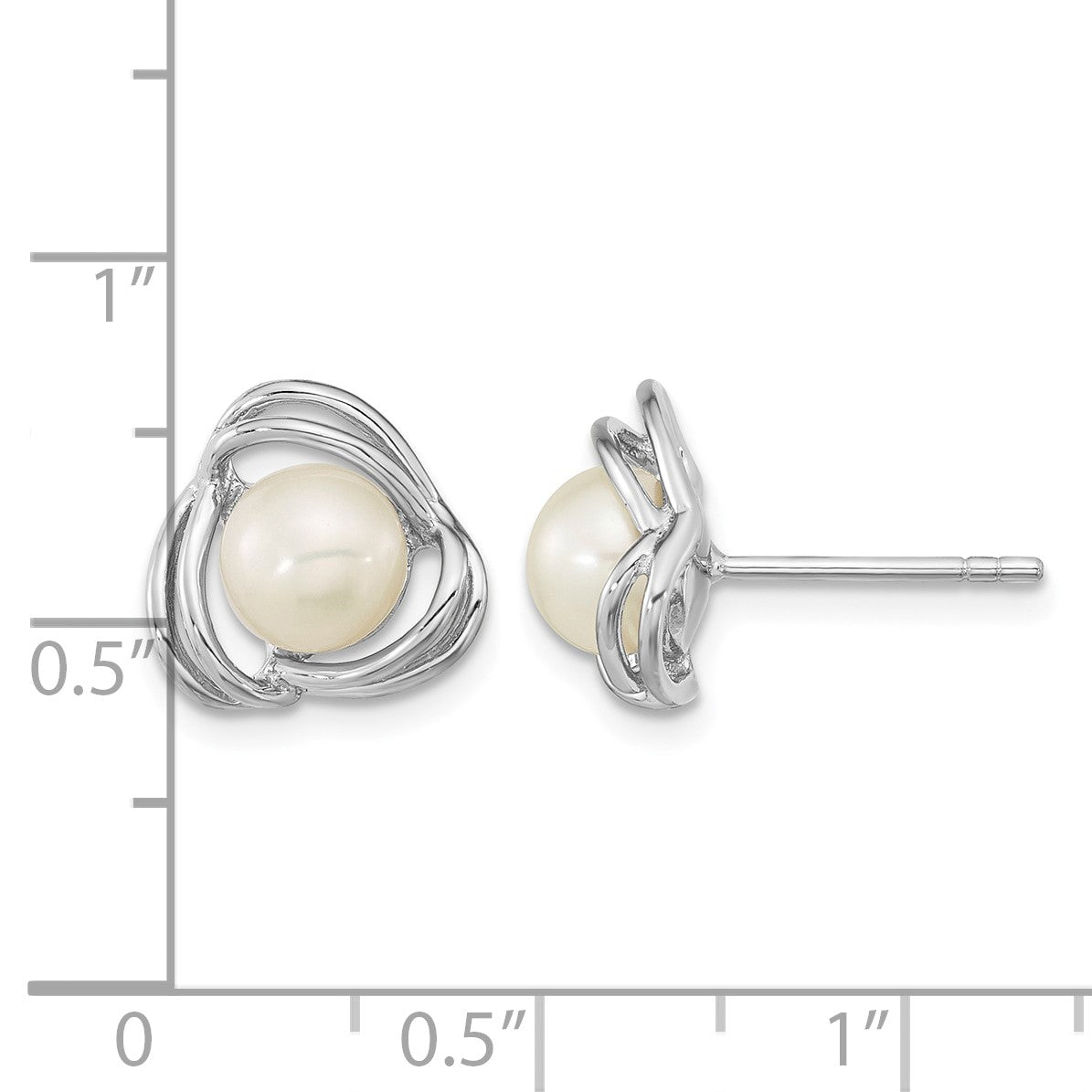 Sterling Silver Rhodium-plated 6-7mm White Button Freshwater Cultured Pearl Knot Post Earrings