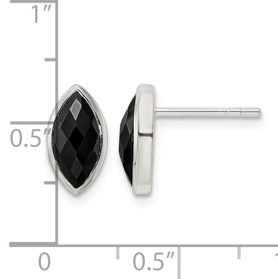 Sterling Silver Polished Marquise Onyx Post Earrings