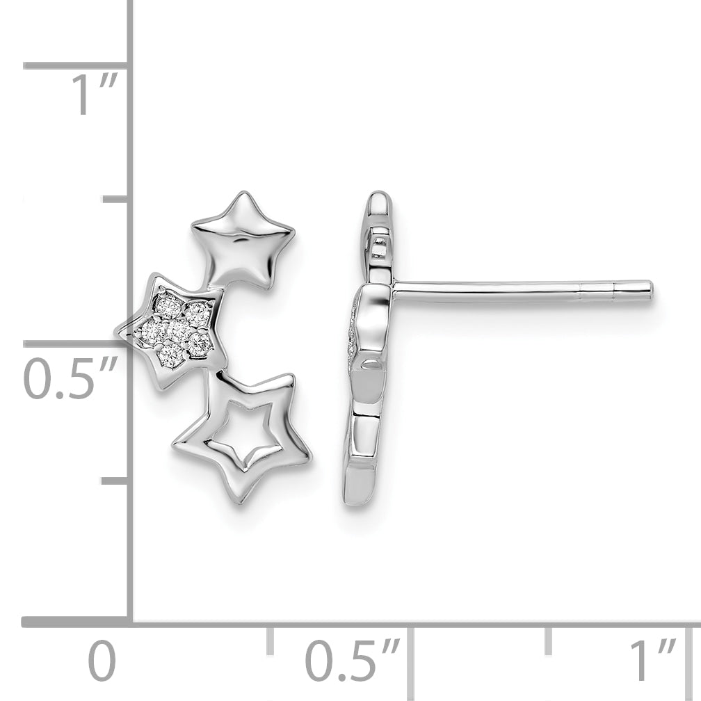 Sterling Silver Rhodium-plated Polished CZ Star Post Earrings