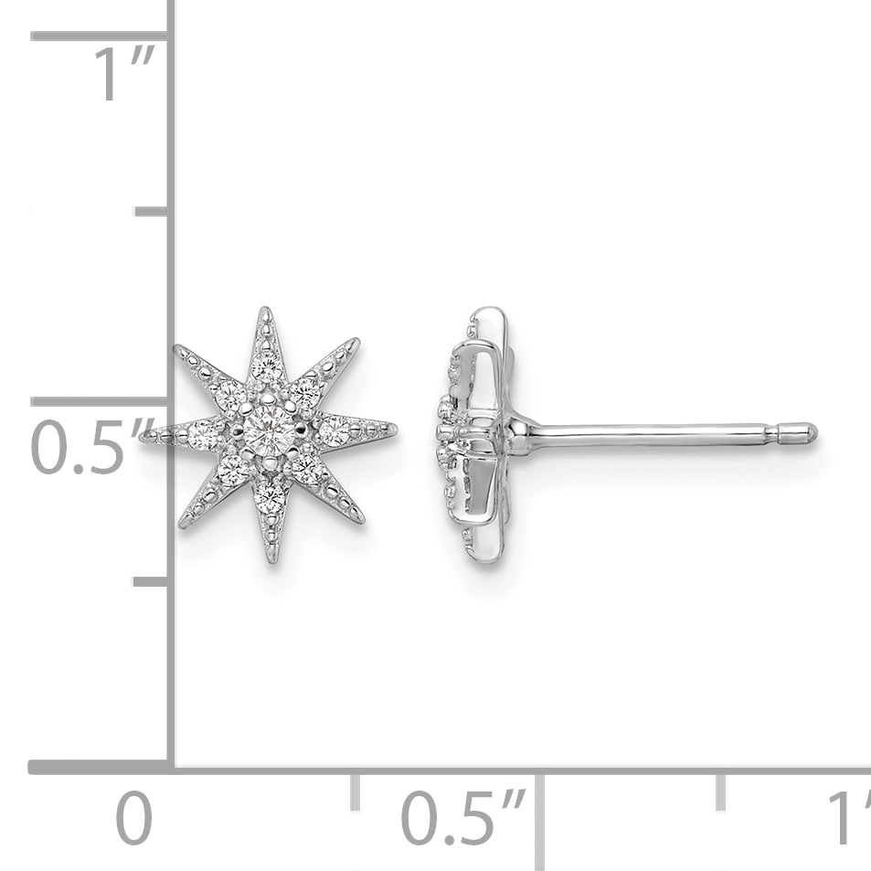 Sterling Silver Rhodium-plated Polished CZ Star Post Earrings