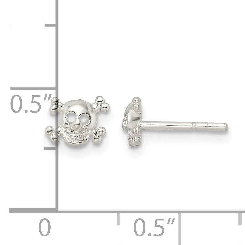 Sterling Silver Polished Skull and Crossbones Post Earrings