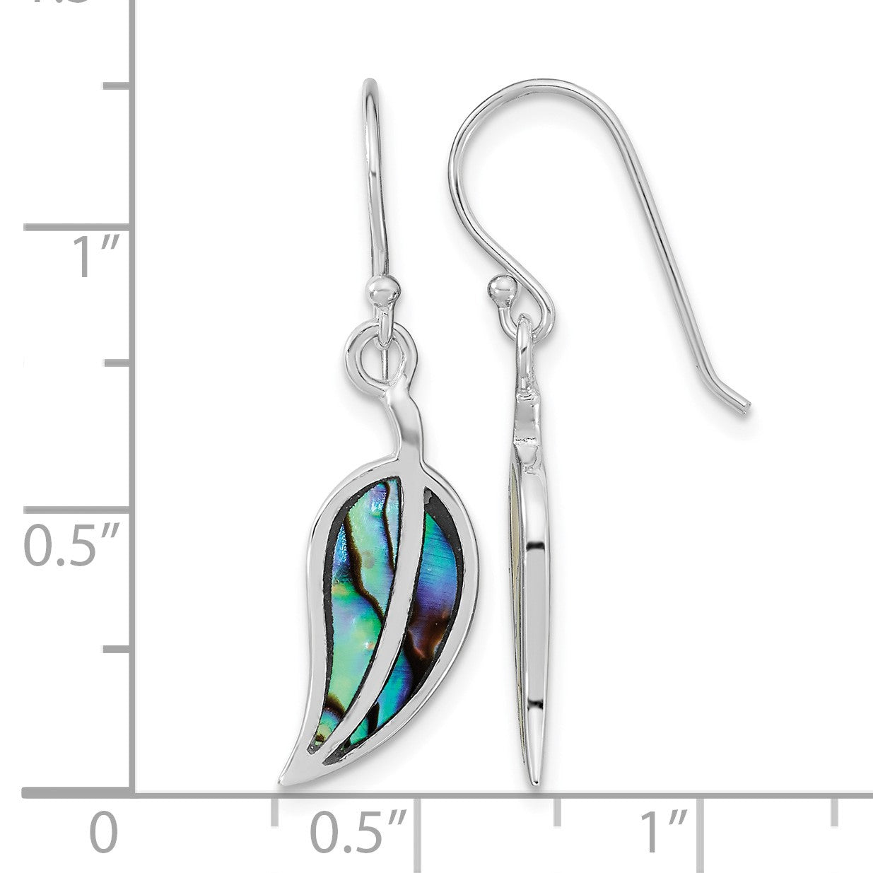 Sterling Silver RH-plated Abalone Leaf Shephard Hook Earrings