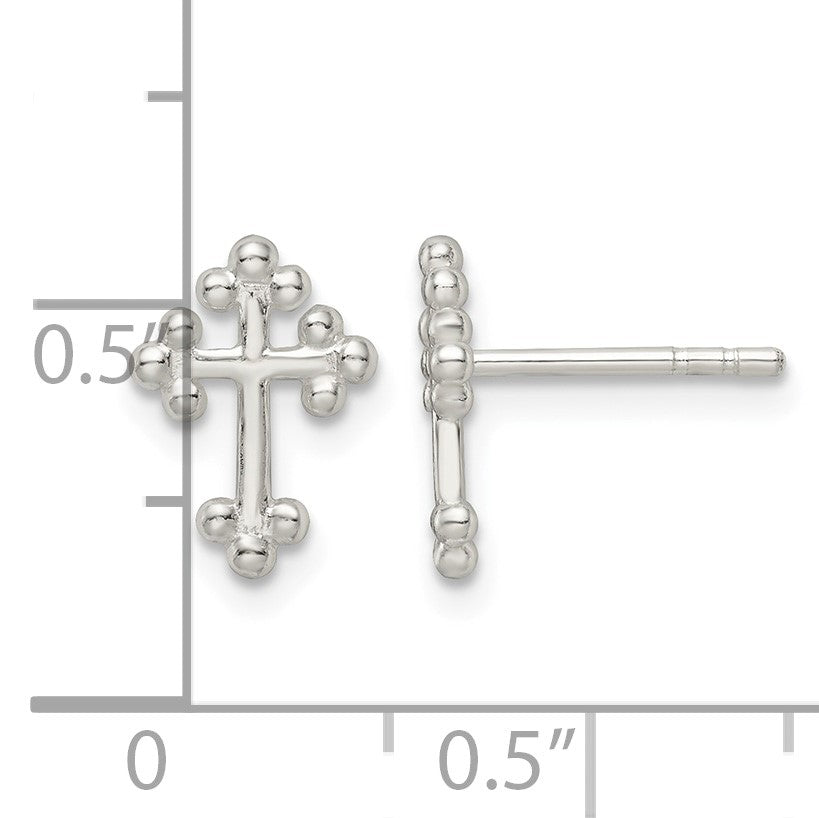 Sterling Silver Polished Budded Cross Post Earrings