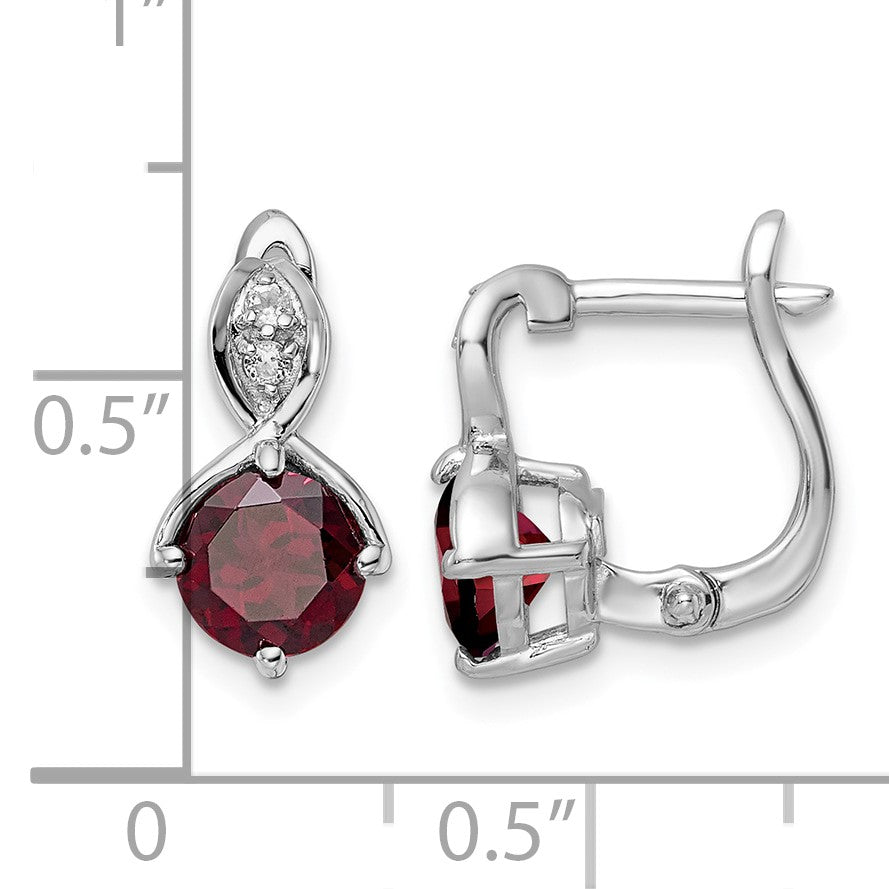 SS RH-plated 2.08t.w. Garnet/White Topaz Hinged Earrings