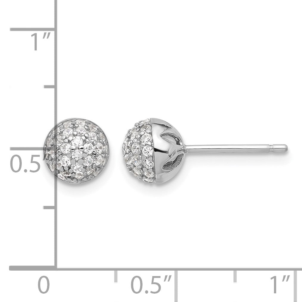 Sterling Silver Rhodium-plated Micro Pave CZ Ball Stud Earrings